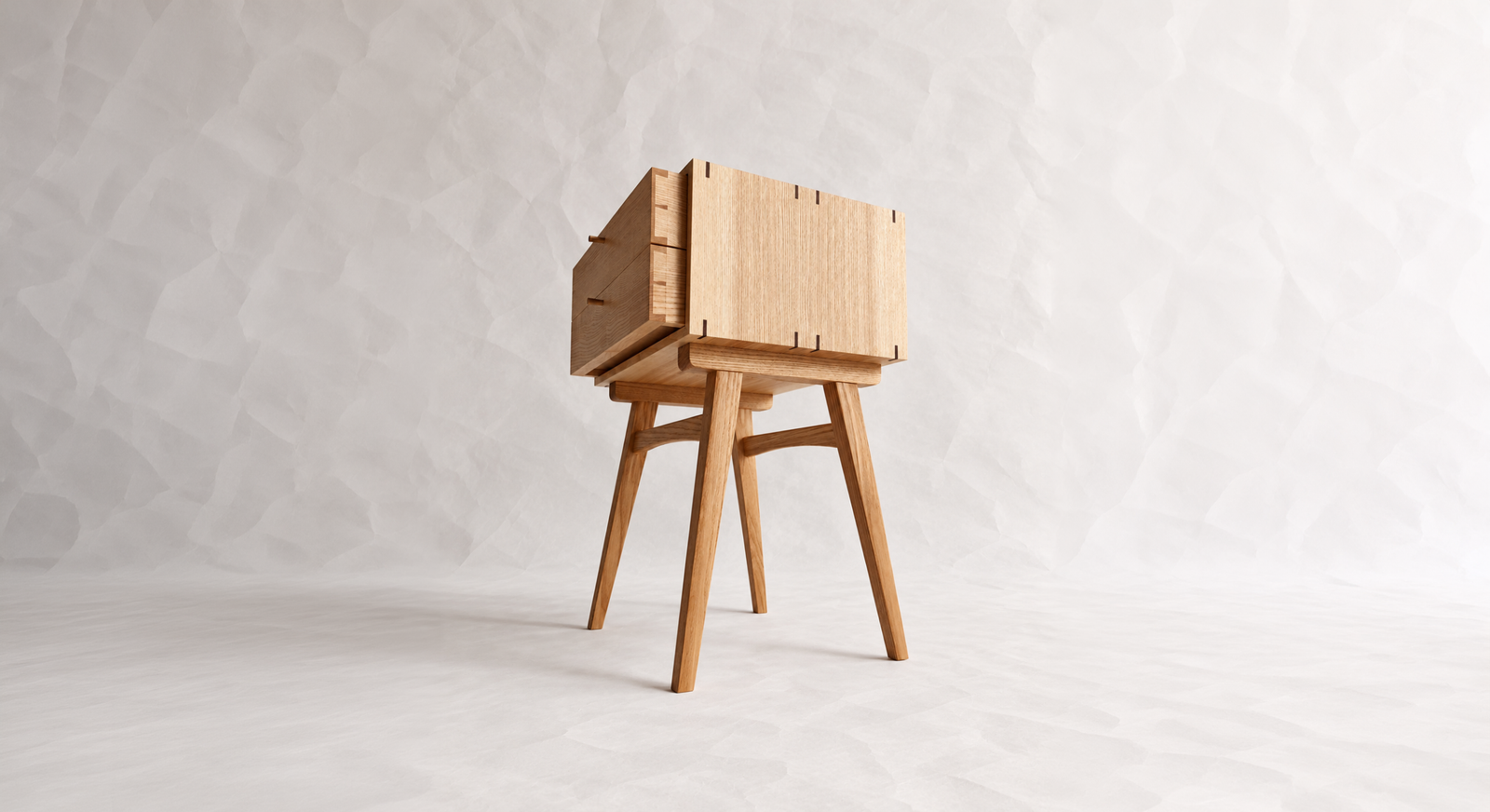 Chowa Side Stand with open drawers and a splayed timber base