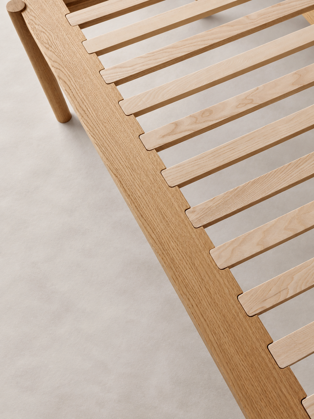 Overhead detail of the Yatta Bed slatted mattress support
