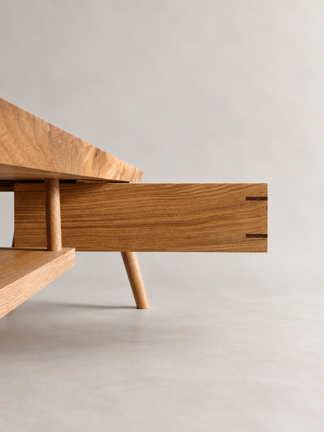 Shibui Coffee Table open drawer showing exposed corner joints