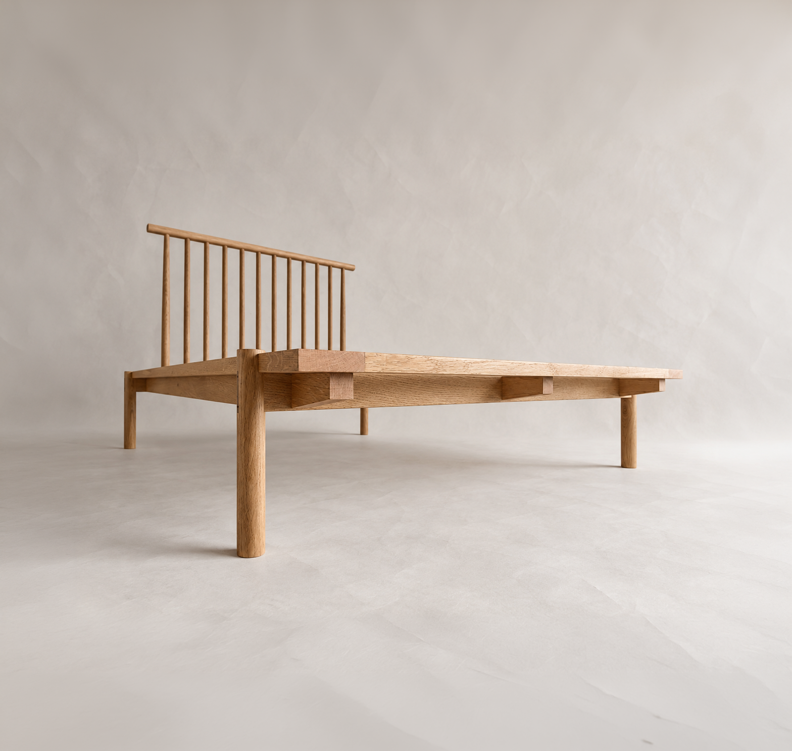 Yatta Bed frame with spindle headboard and exposed timber legs