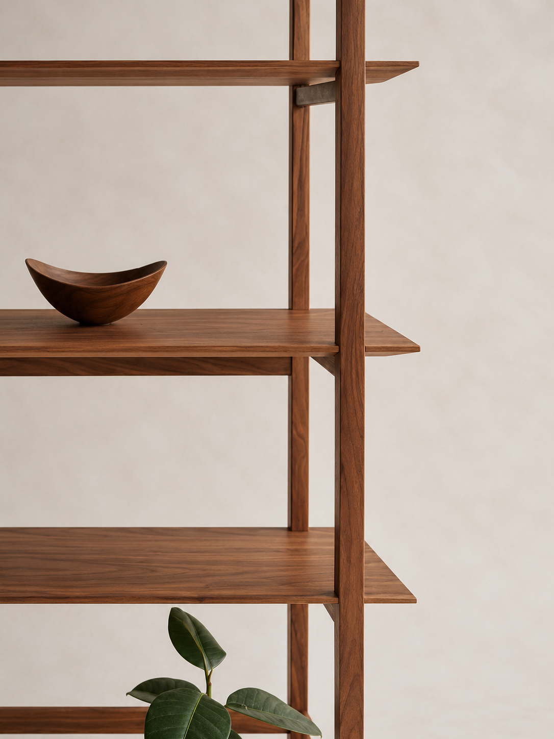 Ukiyo Shelving shelves with a wooden bowl and trailing plant