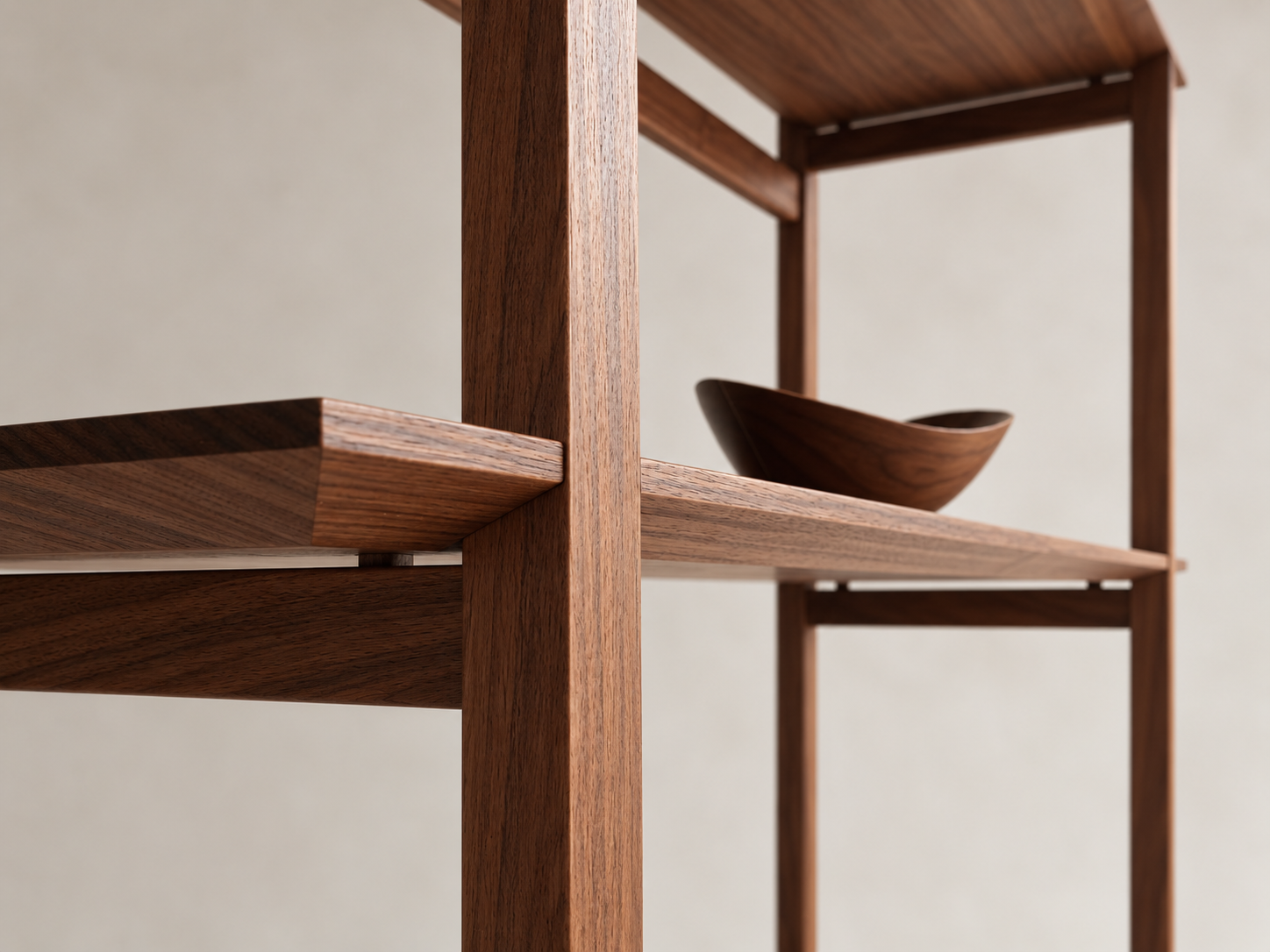 Ukiyo Shelving upright and shelf joint beside a wooden bowl