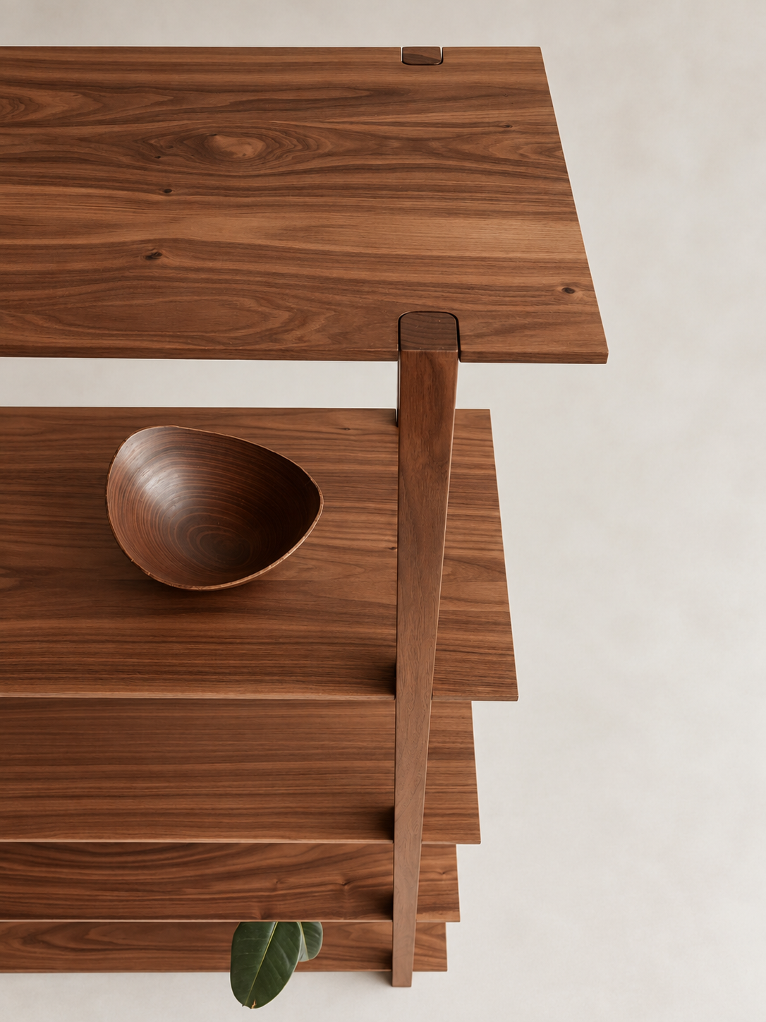 Ukiyo Shelving viewed from above with a wooden bowl on a shelf